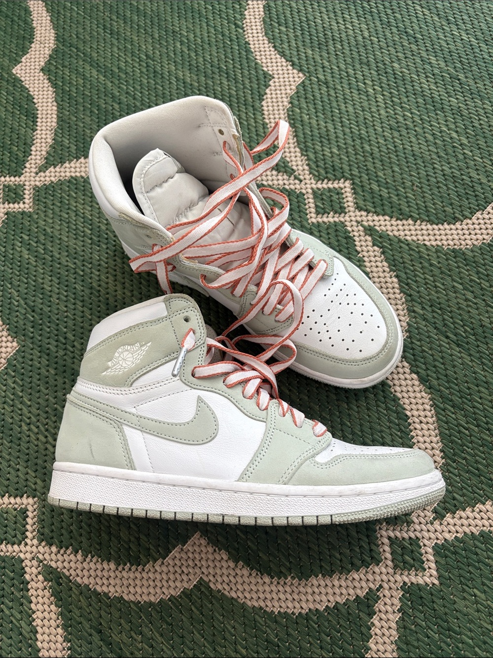 Jordan Women’s High-Top Sneakers in Sage Green, White and Pink….7 in women